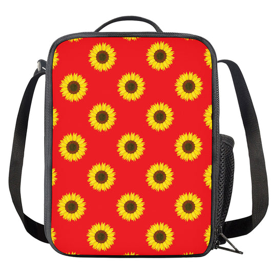 Red Sunflower Pattern Print Crossbody Lunch Bag