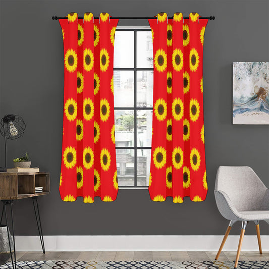 Red Sunflower Pattern Print Curtain