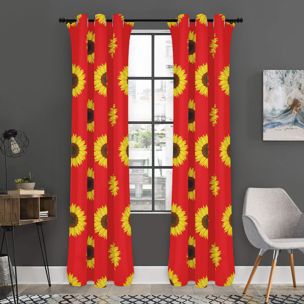 Red Sunflower Pattern Print Curtain