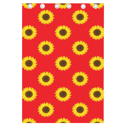 Red Sunflower Pattern Print Curtain