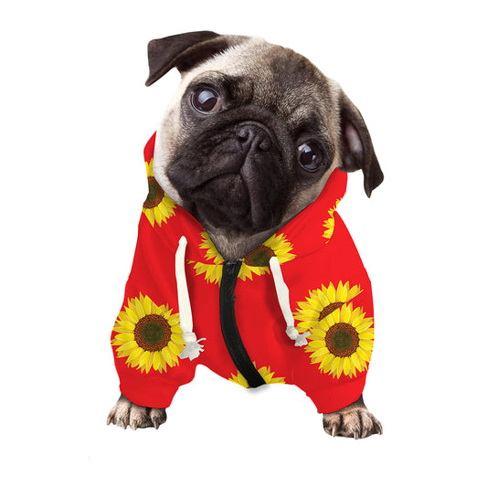 Red Sunflower Pattern Print Dog Zip Up Hoodie