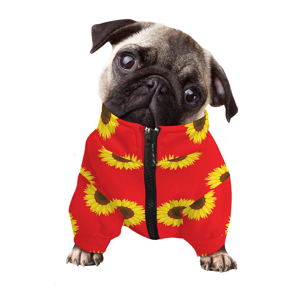 Red Sunflower Pattern Print Dog Zip Up Jacket