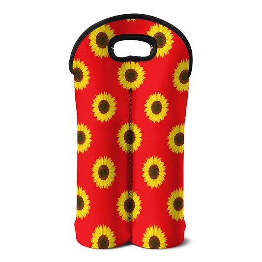 Red Sunflower Pattern Print Double Neoprene Wine Tote