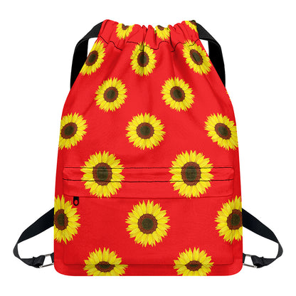Red Sunflower Pattern Print Drawstring Backpack