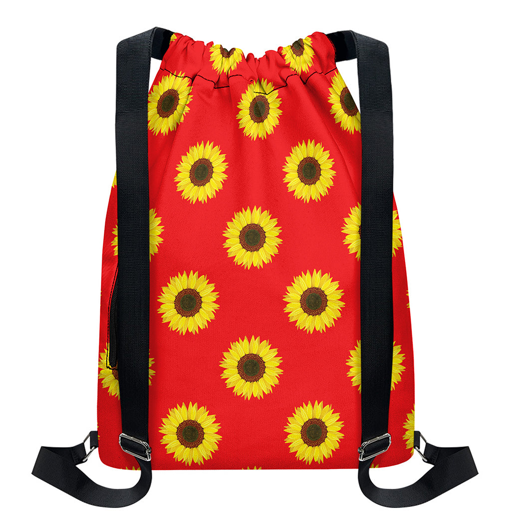 Red Sunflower Pattern Print Drawstring Backpack