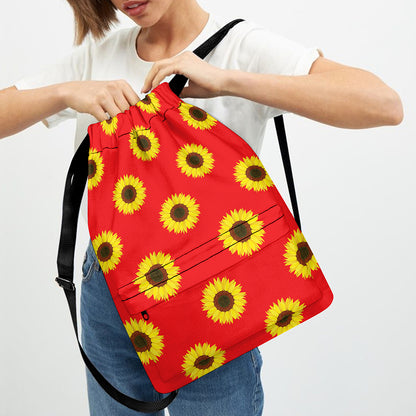 Red Sunflower Pattern Print Drawstring Backpack