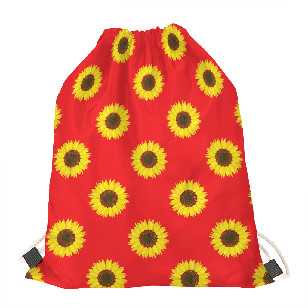 Red Sunflower Pattern Print Drawstring Bag