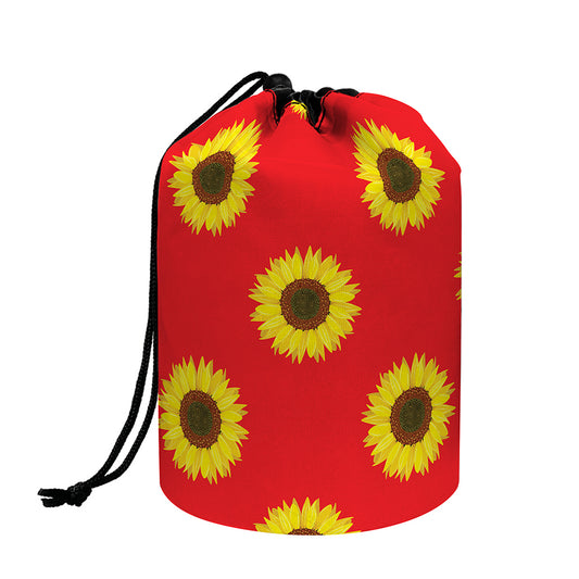 Red Sunflower Pattern Print Drawstring Makeup Bag