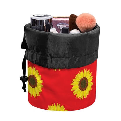 Red Sunflower Pattern Print Drawstring Makeup Bag