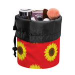 Red Sunflower Pattern Print Drawstring Makeup Bag