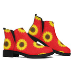 Red Sunflower Pattern Print Flat Ankle Boots