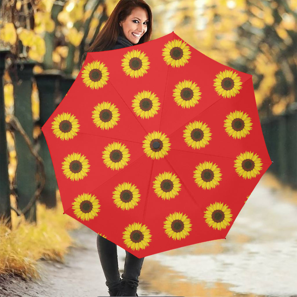Red Sunflower Pattern Print Foldable Umbrella