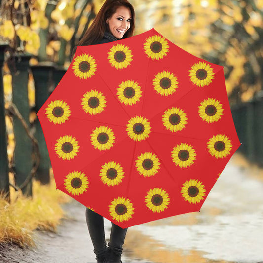 Red Sunflower Pattern Print Foldable Umbrella
