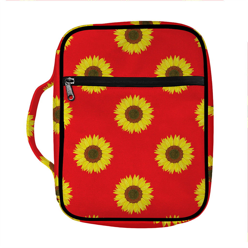 Red Sunflower Pattern Print Front Pocket Bible Bag