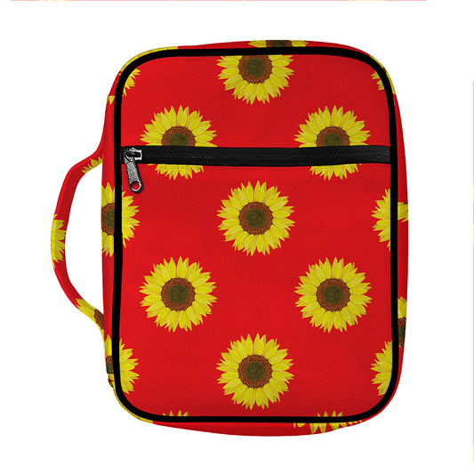 Red Sunflower Pattern Print Front Pocket Bible Bag