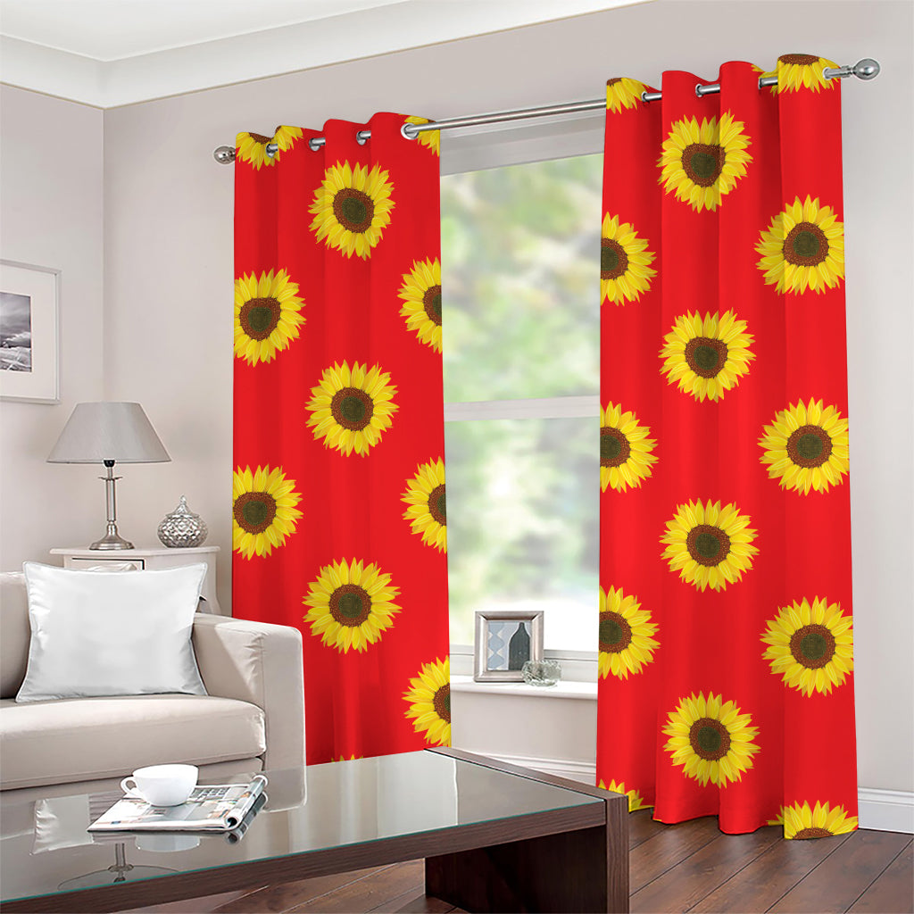 Red Sunflower Pattern Print Grommet Curtains