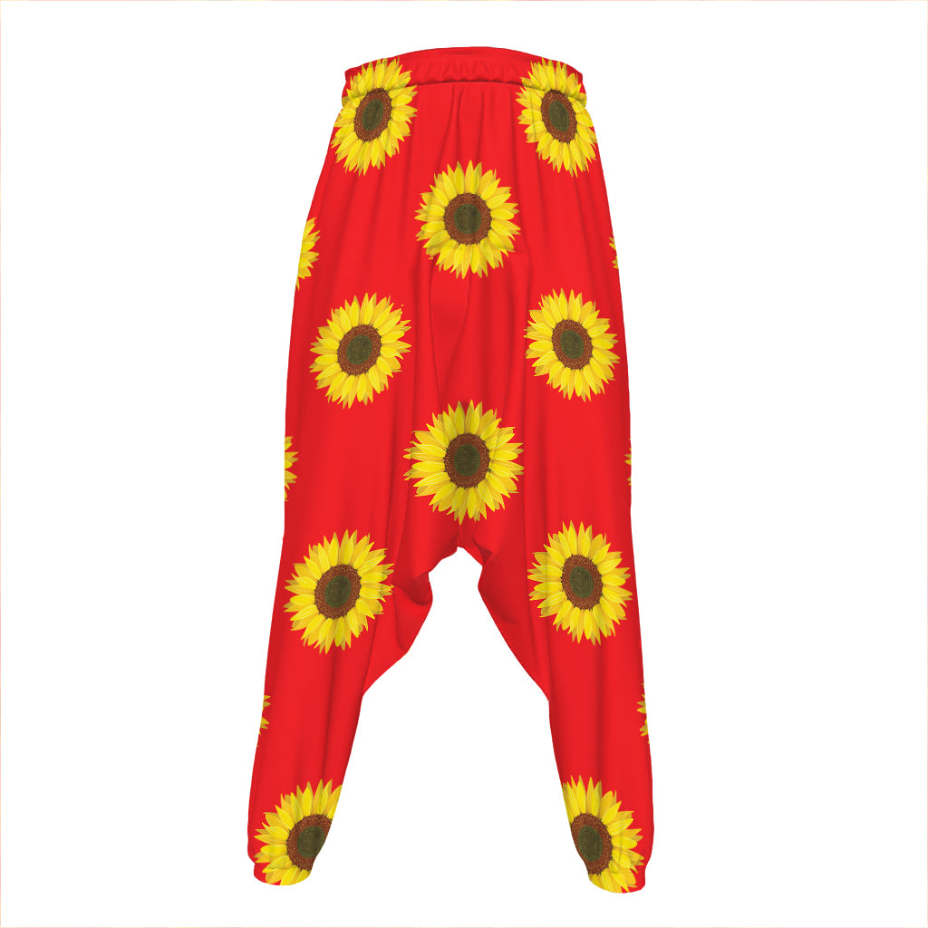 Red Sunflower Pattern Print Hammer Pants