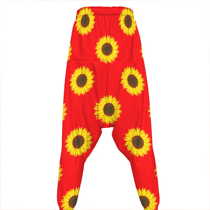 Red Sunflower Pattern Print Hammer Pants