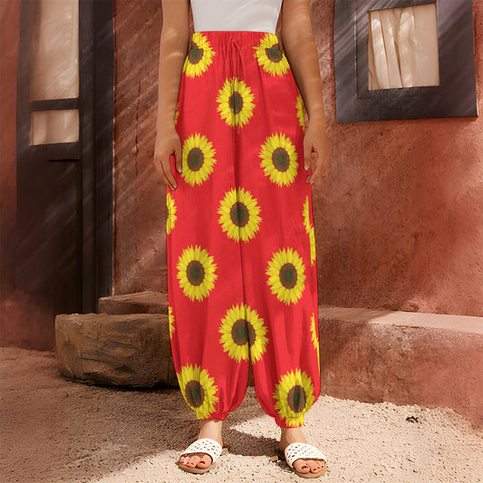 Red Sunflower Pattern Print Harem Pants