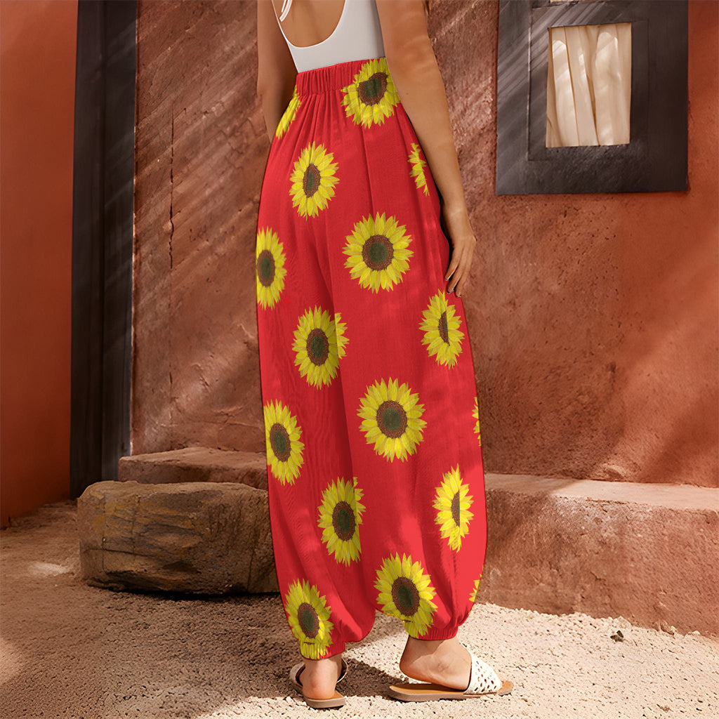 Red Sunflower Pattern Print Harem Pants
