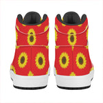 Red Sunflower Pattern Print High Top Leather Sneakers