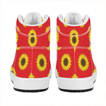 Red Sunflower Pattern Print High Top Leather Sneakers