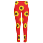 Red Sunflower Pattern Print High-Waisted Pocket Leggings