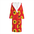 Red Sunflower Pattern Print Hooded Bathrobe