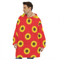 Red Sunflower Pattern Print Hoodie Blanket