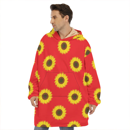 Red Sunflower Pattern Print Hoodie Blanket