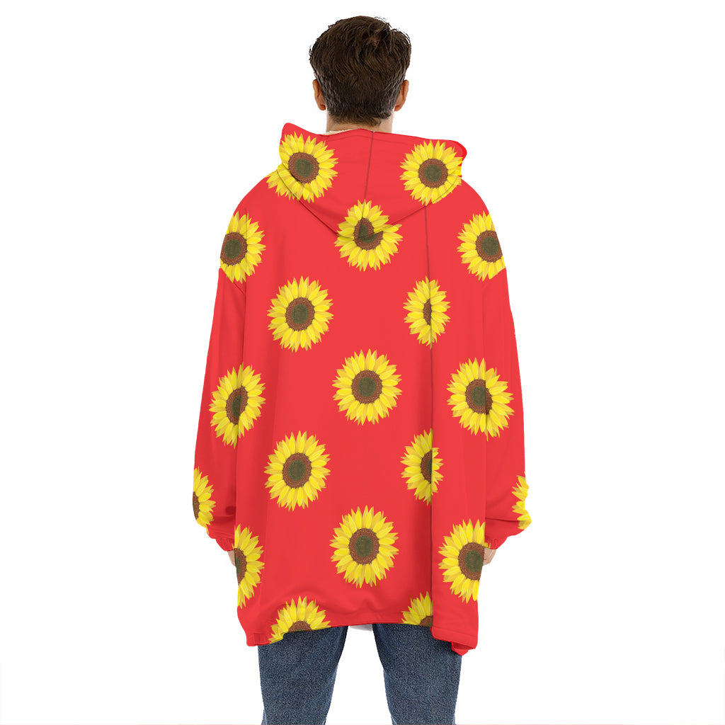 Red Sunflower Pattern Print Hoodie Blanket