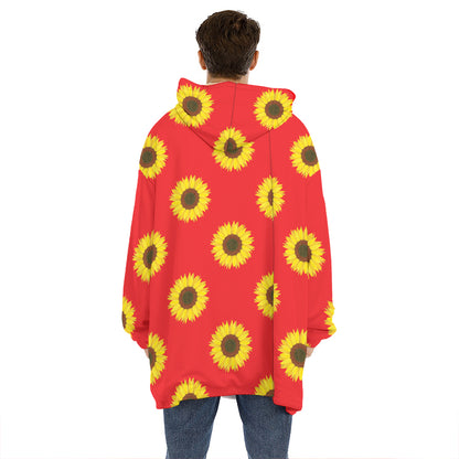 Red Sunflower Pattern Print Hoodie Blanket