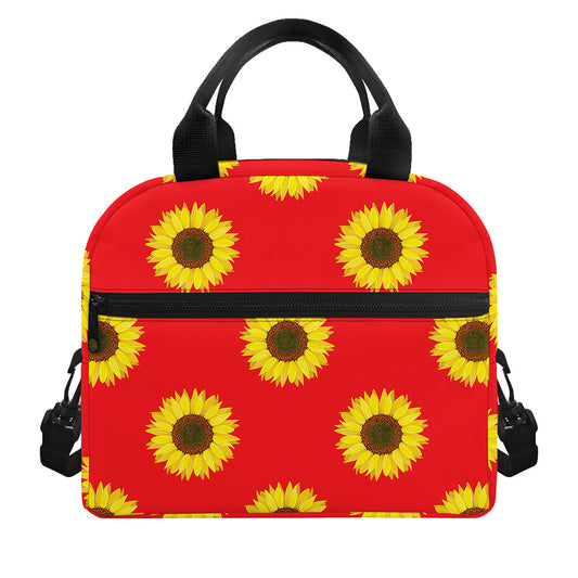 Red Sunflower Pattern Print Insulated Lunch Bag