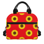 Red Sunflower Pattern Print Insulated Lunch Bag