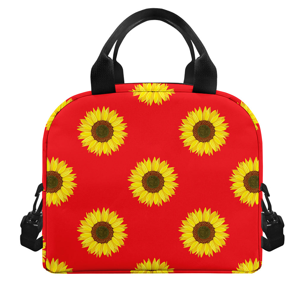 Red Sunflower Pattern Print Insulated Lunch Bag