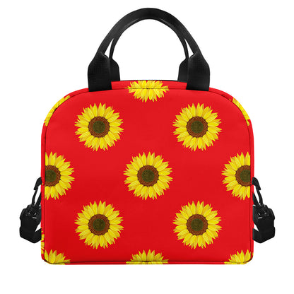 Red Sunflower Pattern Print Insulated Lunch Bag