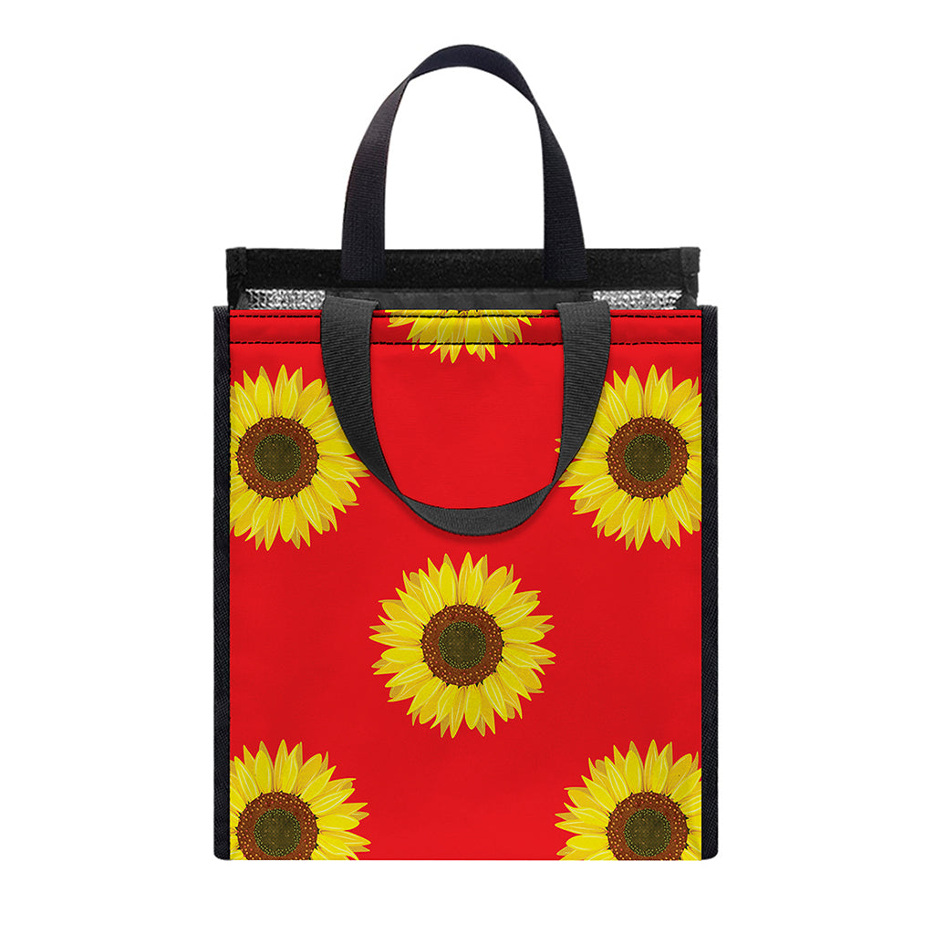 Red Sunflower Pattern Print Insulated Lunch Tote
