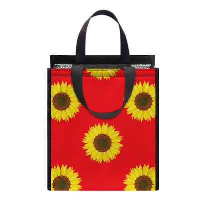 Red Sunflower Pattern Print Insulated Lunch Tote