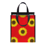 Red Sunflower Pattern Print Insulated Lunch Tote