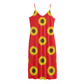 Red Sunflower Pattern Print Jersey Midi Cami Dress