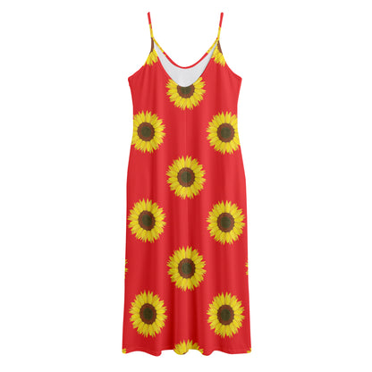 Red Sunflower Pattern Print Jersey Midi Cami Dress