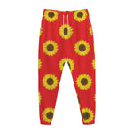 Red Sunflower Pattern Print Jogger Pants