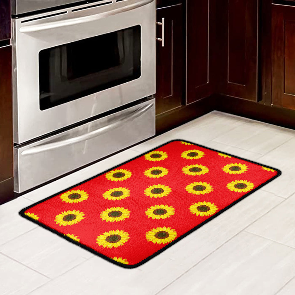 Red Sunflower Pattern Print Kitchen Mat