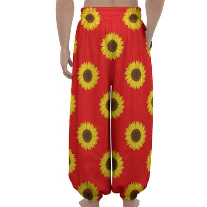 Red Sunflower Pattern Print Lantern Pants