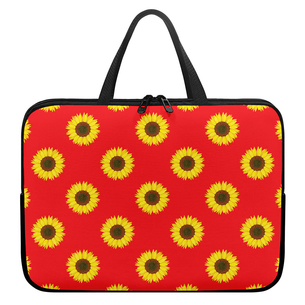 Red Sunflower Pattern Print Laptop Sleeve With Handle
