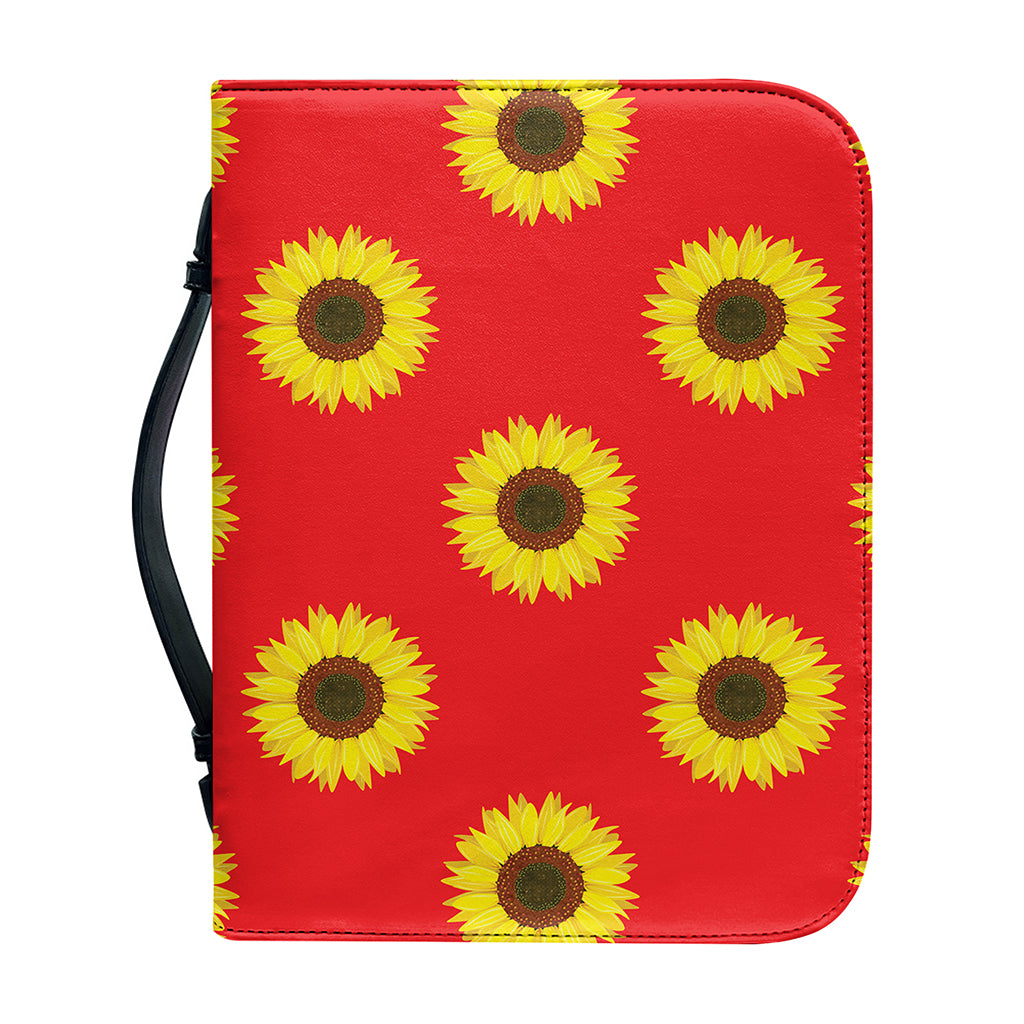 Red Sunflower Pattern Print Leather Bible Cover