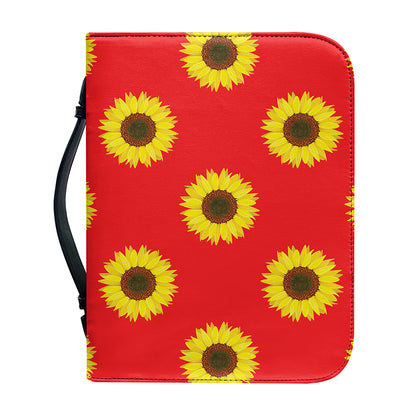 Red Sunflower Pattern Print Leather Bible Cover
