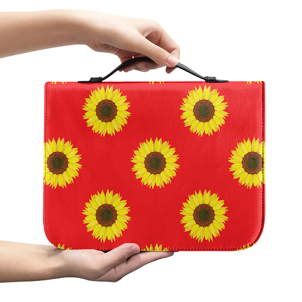 Red Sunflower Pattern Print Leather Bible Cover