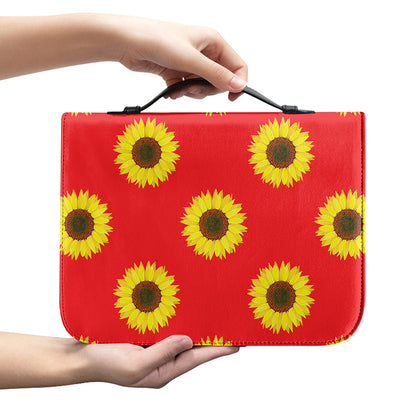 Red Sunflower Pattern Print Leather Bible Cover