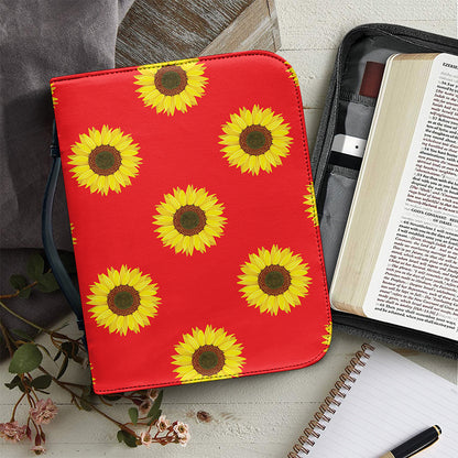 Red Sunflower Pattern Print Leather Bible Cover